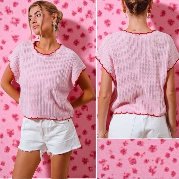 So Me Tops - SO ME Pink Red Textured Light Weight Sweater Dolman Top NWT